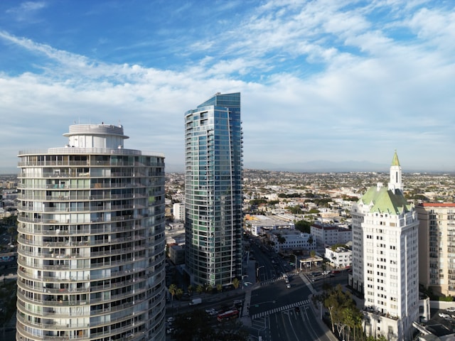 Aerial view of Los Angeles with condo buildings