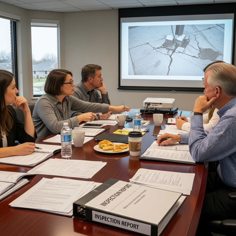 HOA board meeting reviewing inspection report